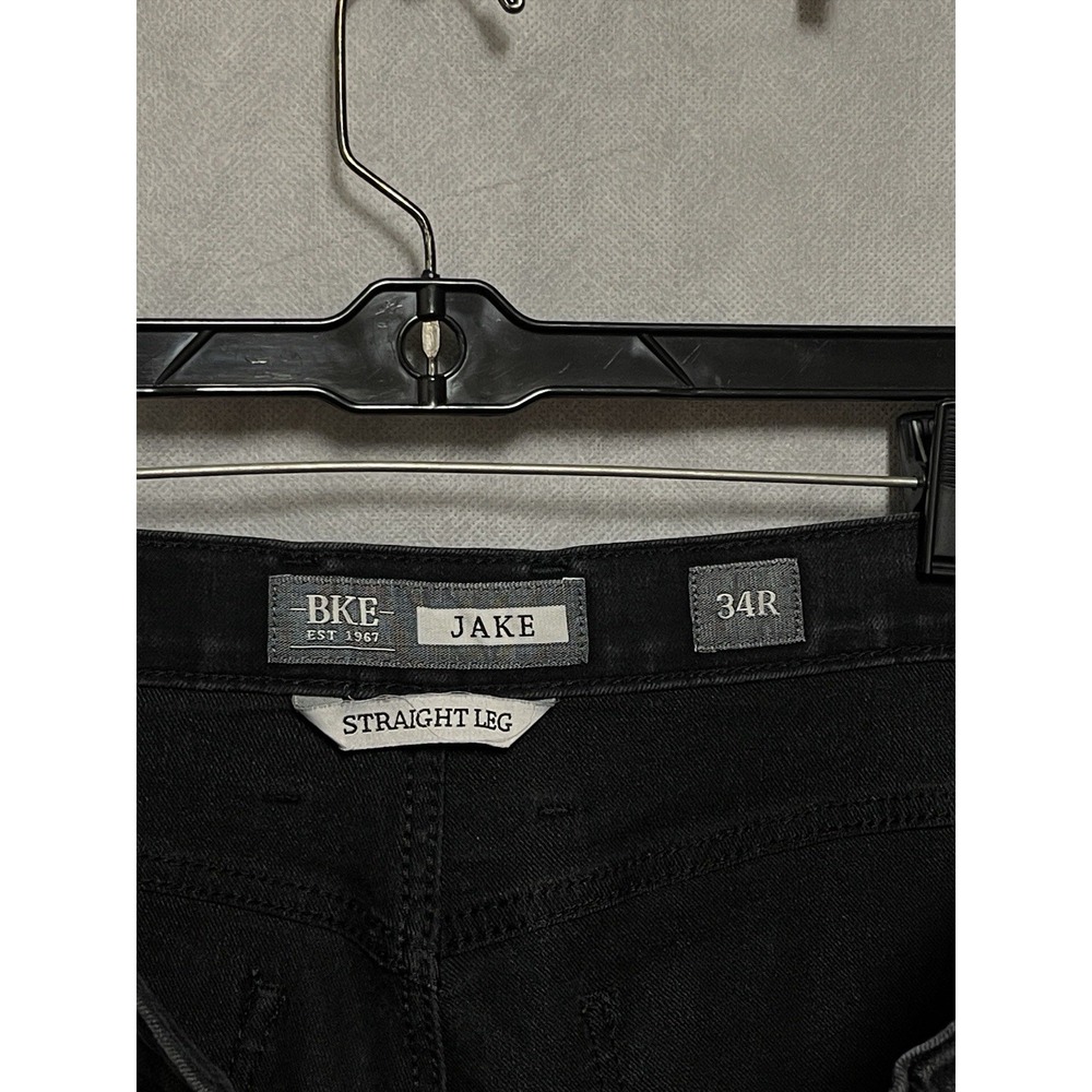 BKE Jeans Men 34x31 Black Dark Wash Jake Straight Preppy Buckle Stretch Preppy - Picture 9 of 11